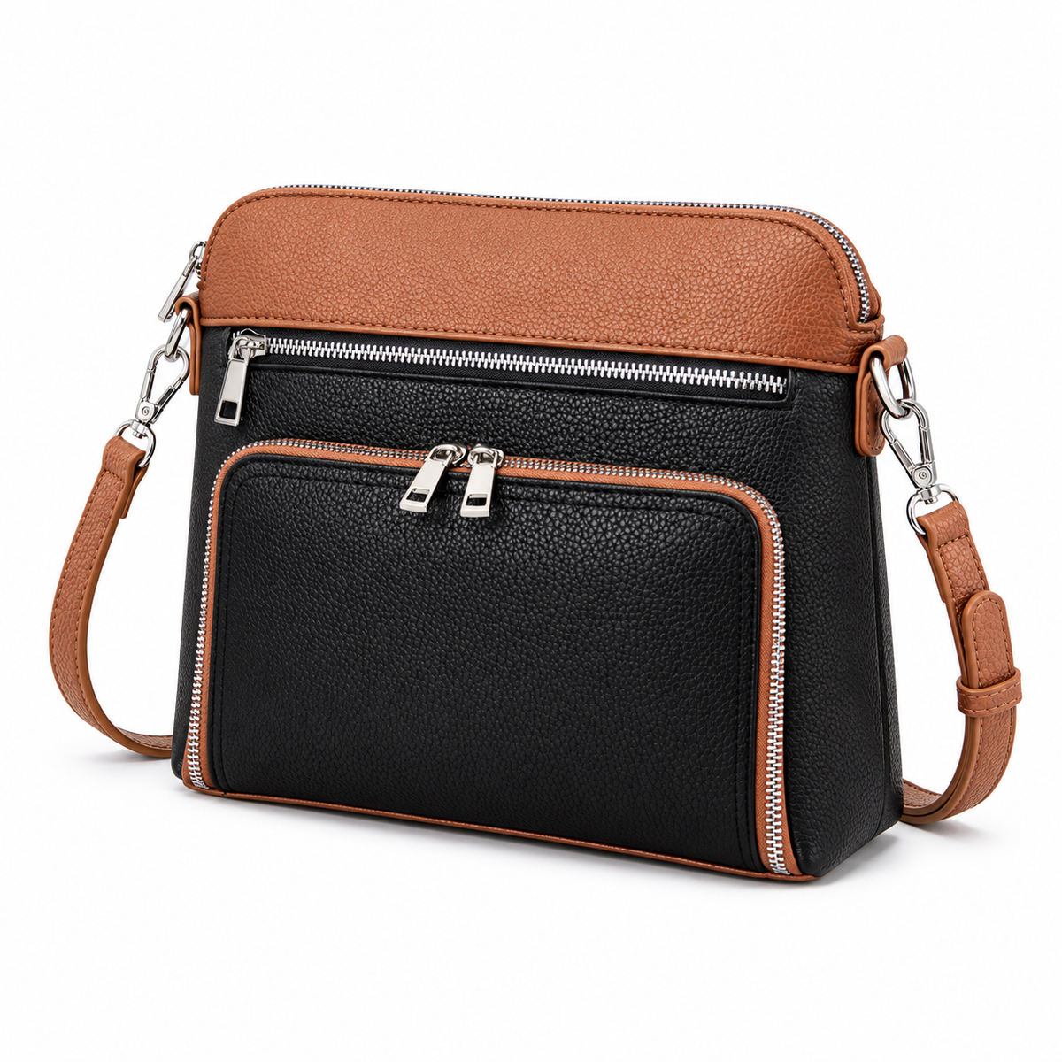 Black Crossbody Bag With Brown Trim