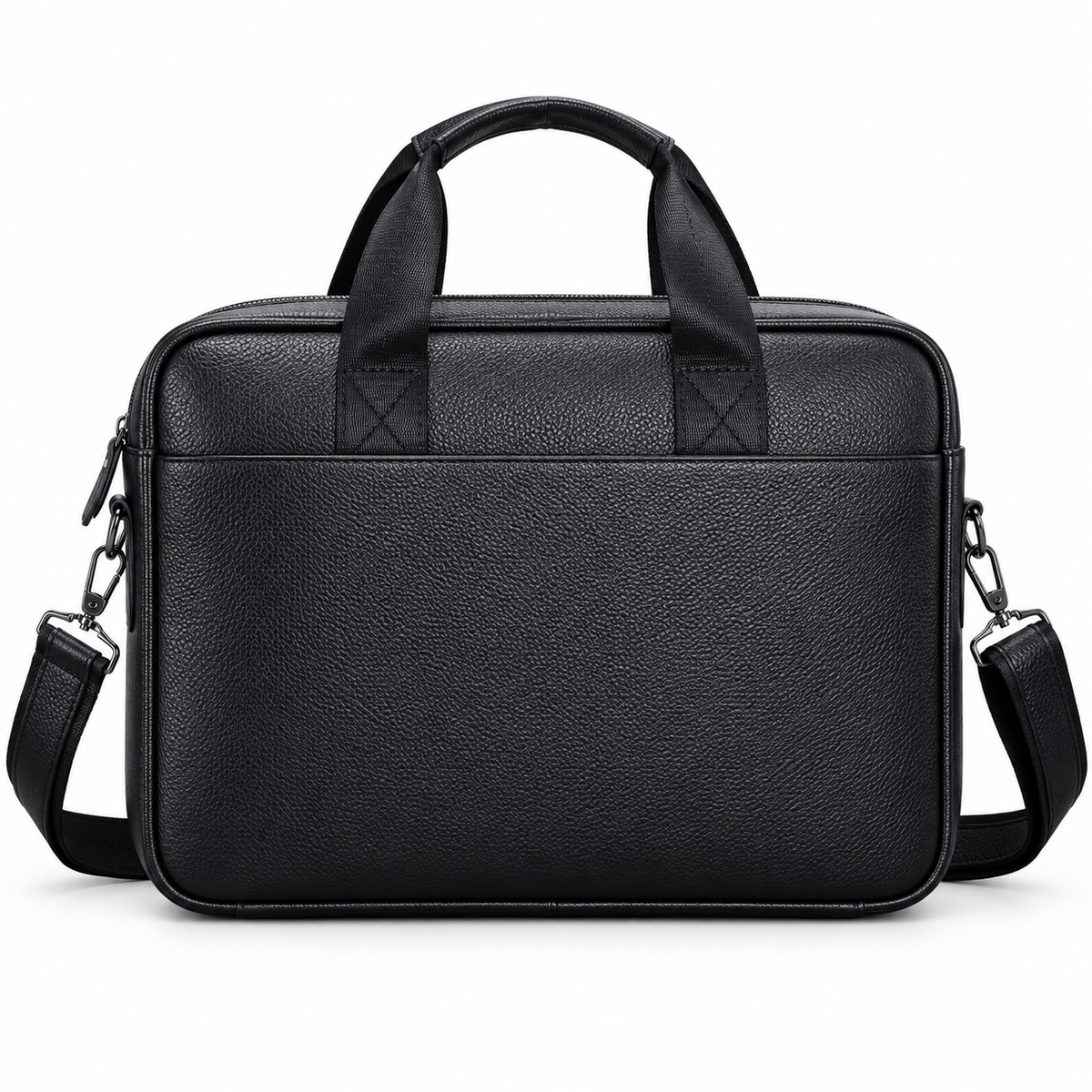 Classic Black Leather Briefcase With Strap