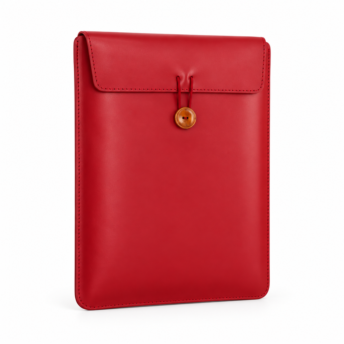 Red Leather Laptop Bag With Button