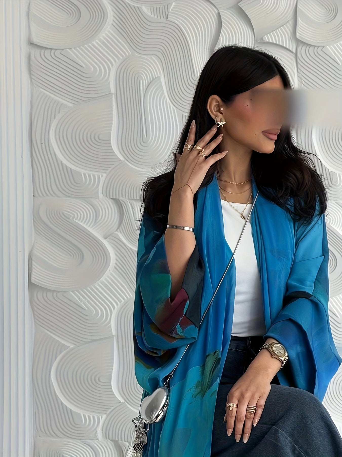 New modest Muslim scarf chiffon printed two-piece set Middle East fashion cardigan kimono abaya coat.