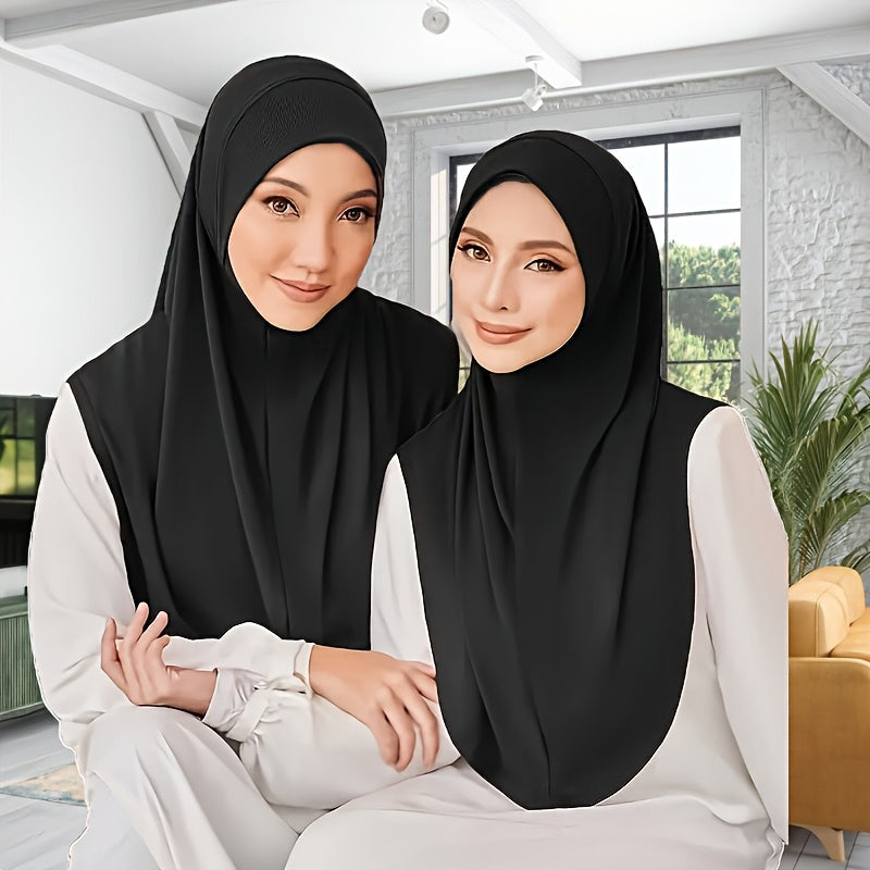 Arab Women's Headscarf Hat, High-Elasticity Yarn Scarf, Double-Layer Round-Edge Scarf / Integrated Convenient Solid Color Women'S Hijab - Easy to Wear for Outings During Ramadan