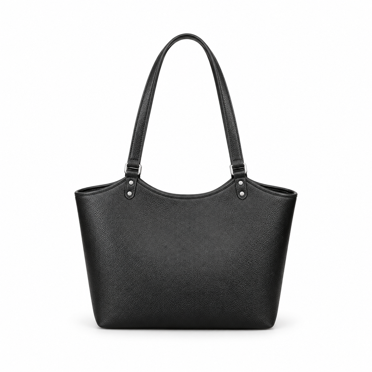 Elegant Black Textured Leather Shoulder Tote