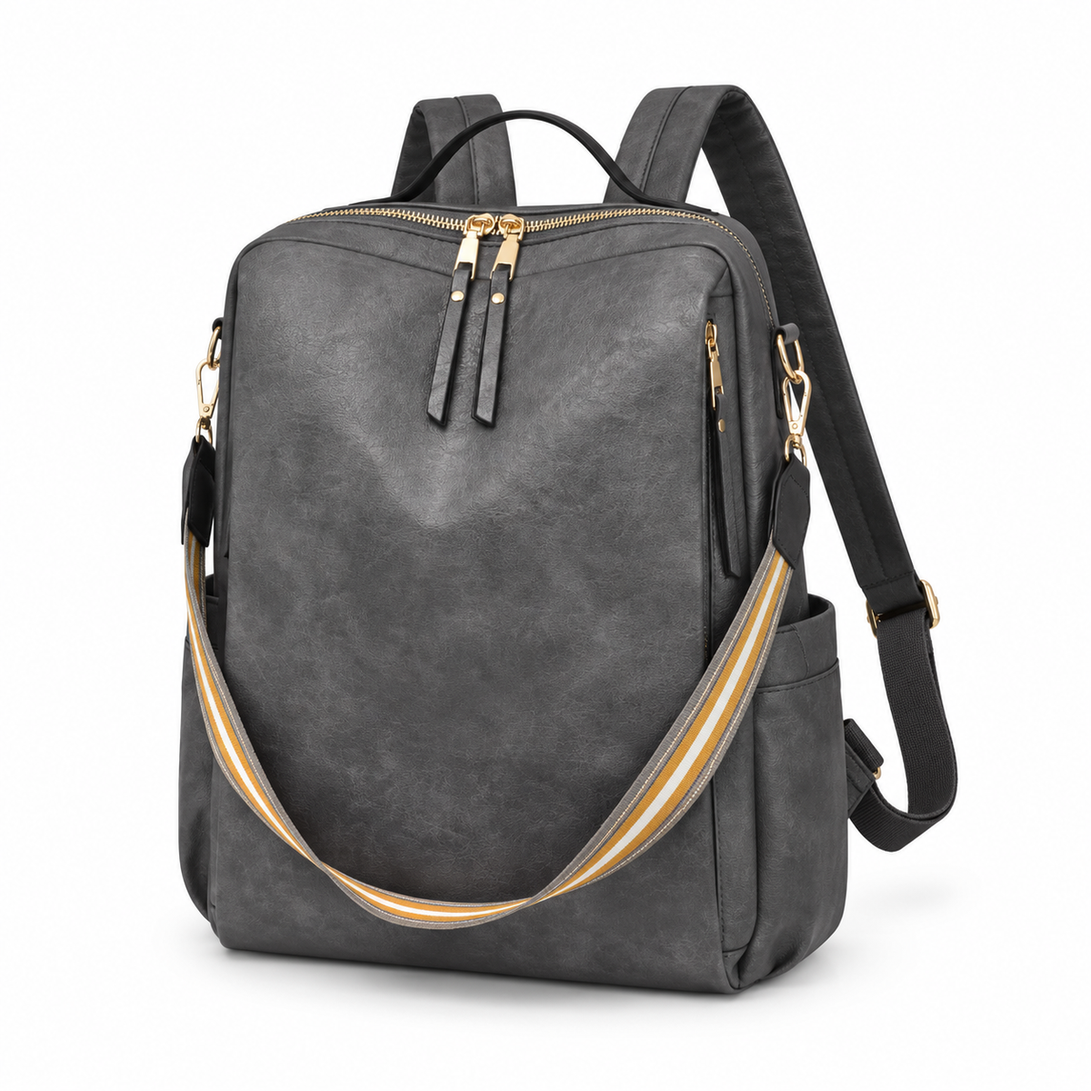 Charcoal Grey Backpack With Striped Strap