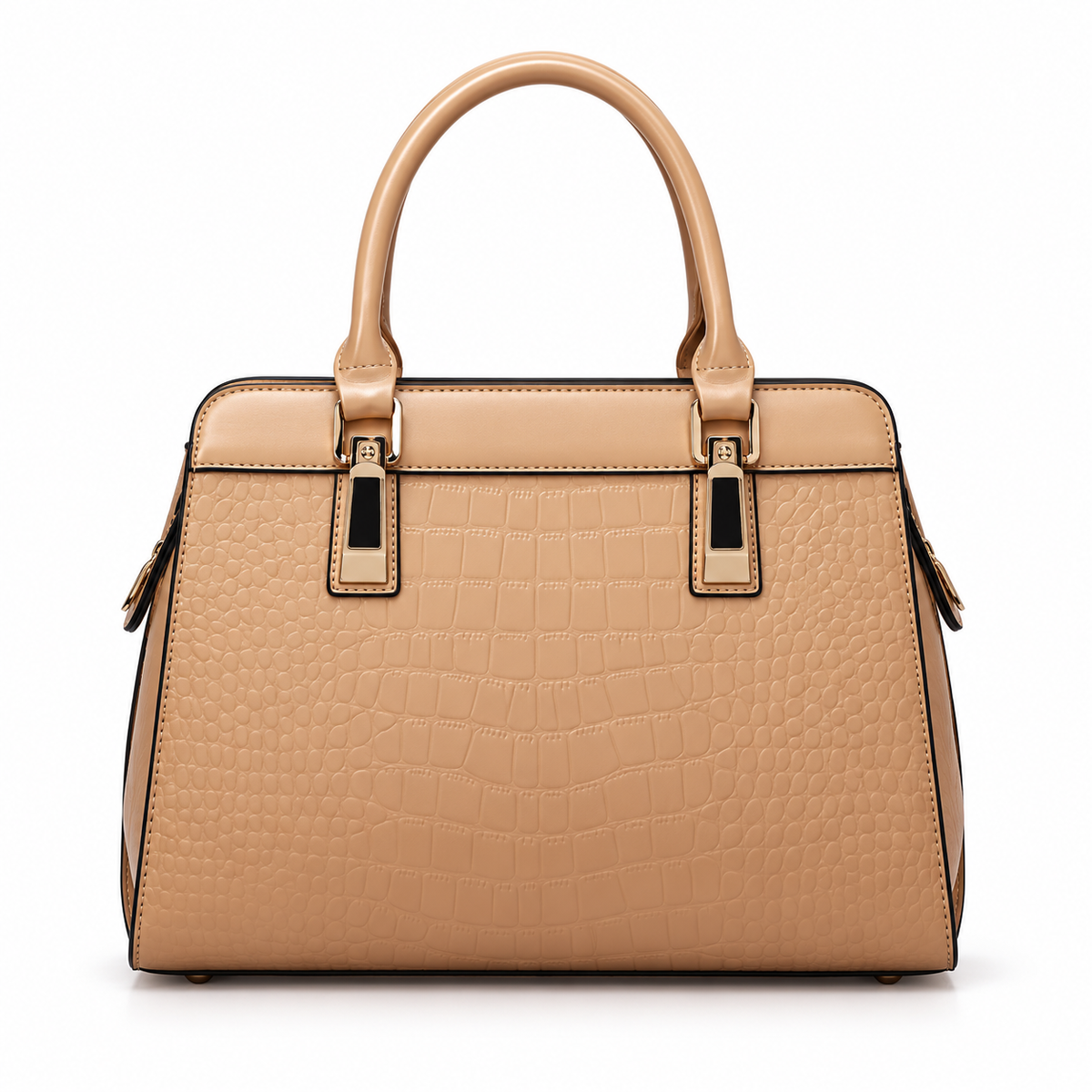 Elegant Camel Crocodile Embossed Structured Handbag