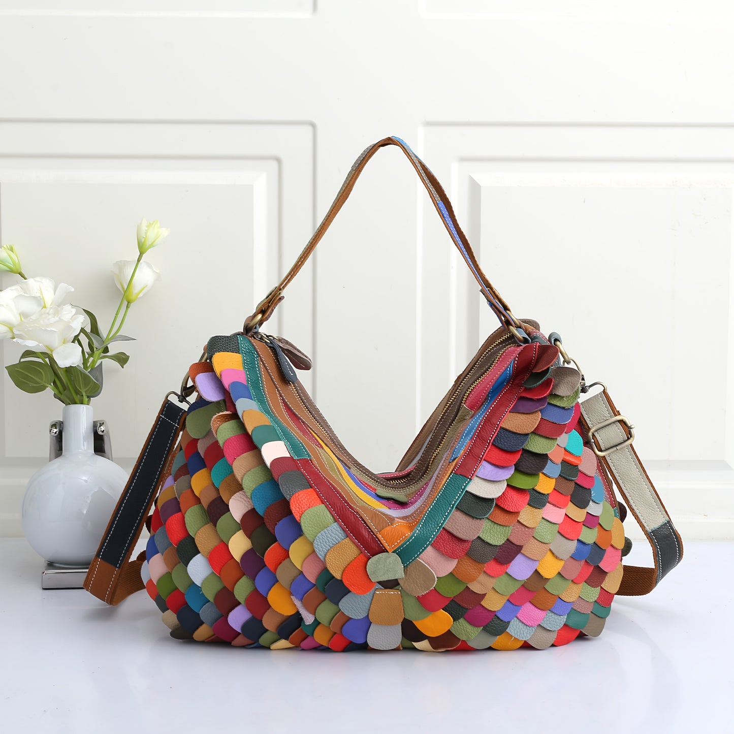 Genuine Leather Original Women's Bag 100 Top Layer Cowhide Color Simple One-shoulder Women's Bag Minority Set
