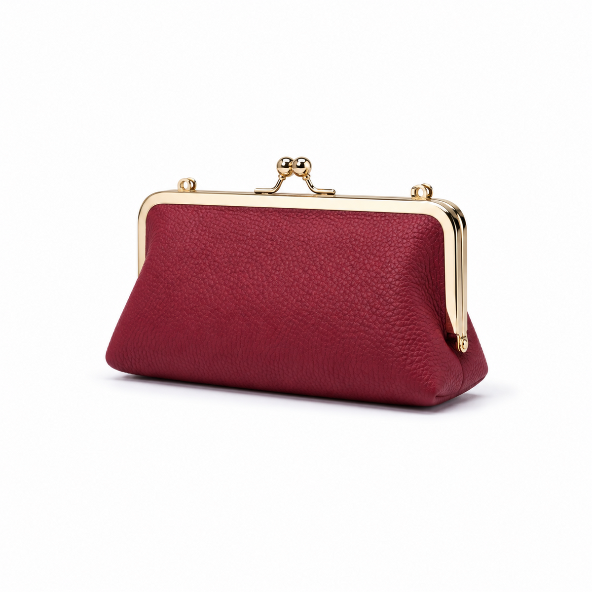 Burgundy Pebbled Kiss-Lock Clutch Purse