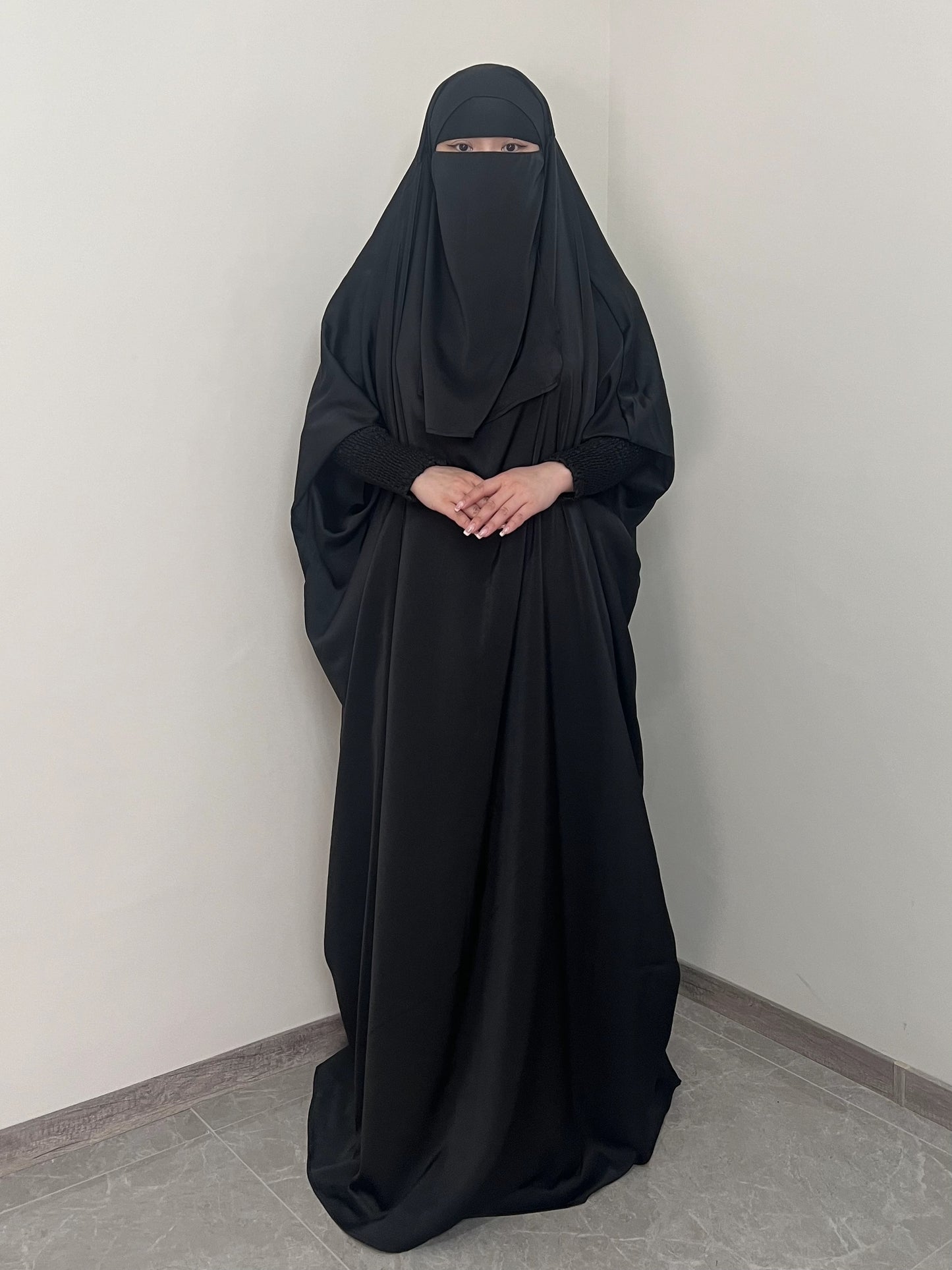 [Satin Modesty Dress] Free Size Satin One Piece Modesty Abaya Burkha - Jilbab Niqab Attached