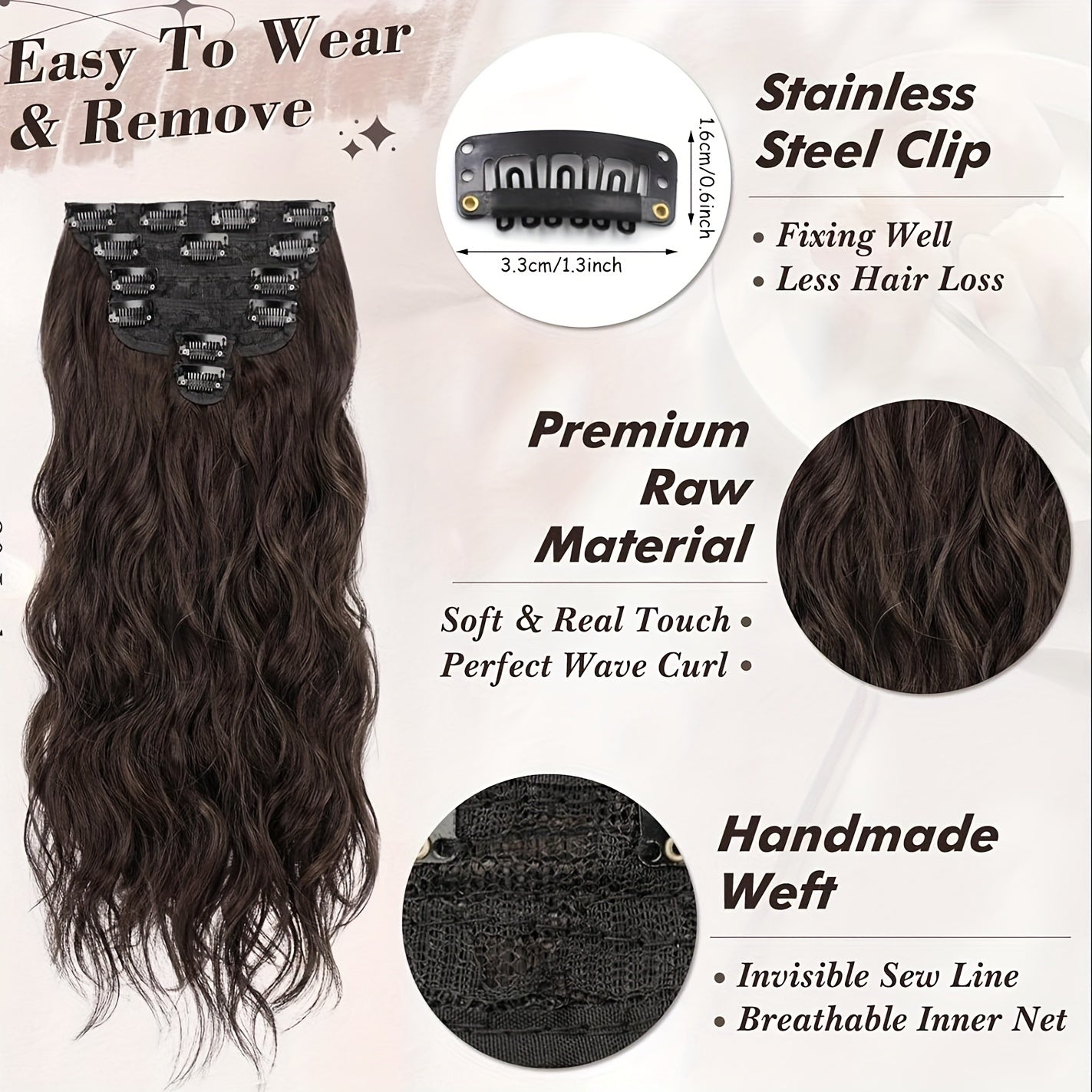 20 Inch Wavy Clip In Hair Extensions For Women