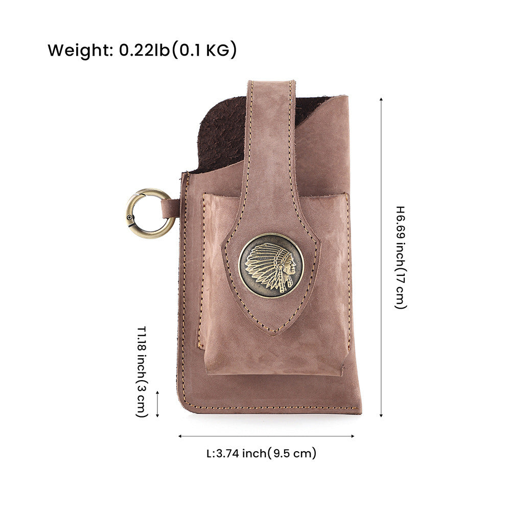 Men's Genuine Leather Mobile Phone Key Waist Bag Creative Vegetable Tanned Leather Waist Bag Men Wear Belt Tactical Waist Bag