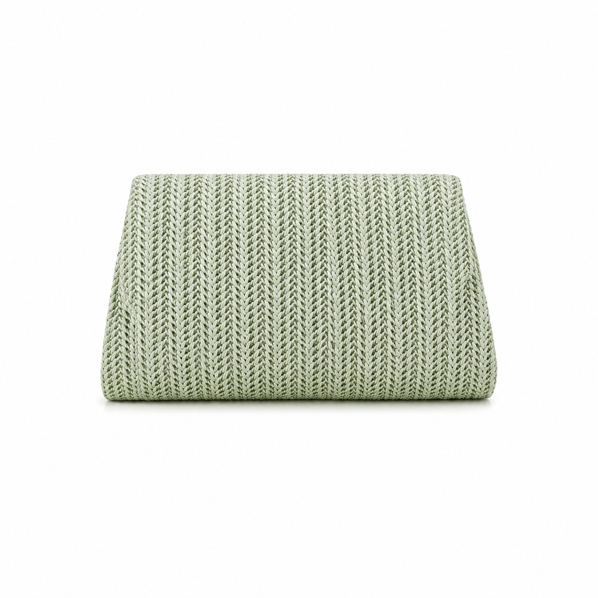 Sage Green Woven Clutch Bag with Gold Oval Handle