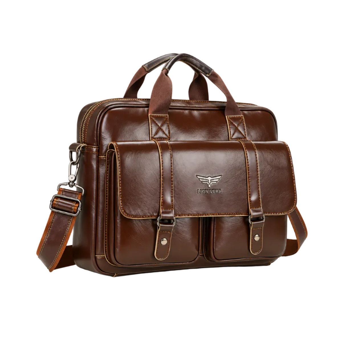 Classic Brown Leather Briefcase With Pockets