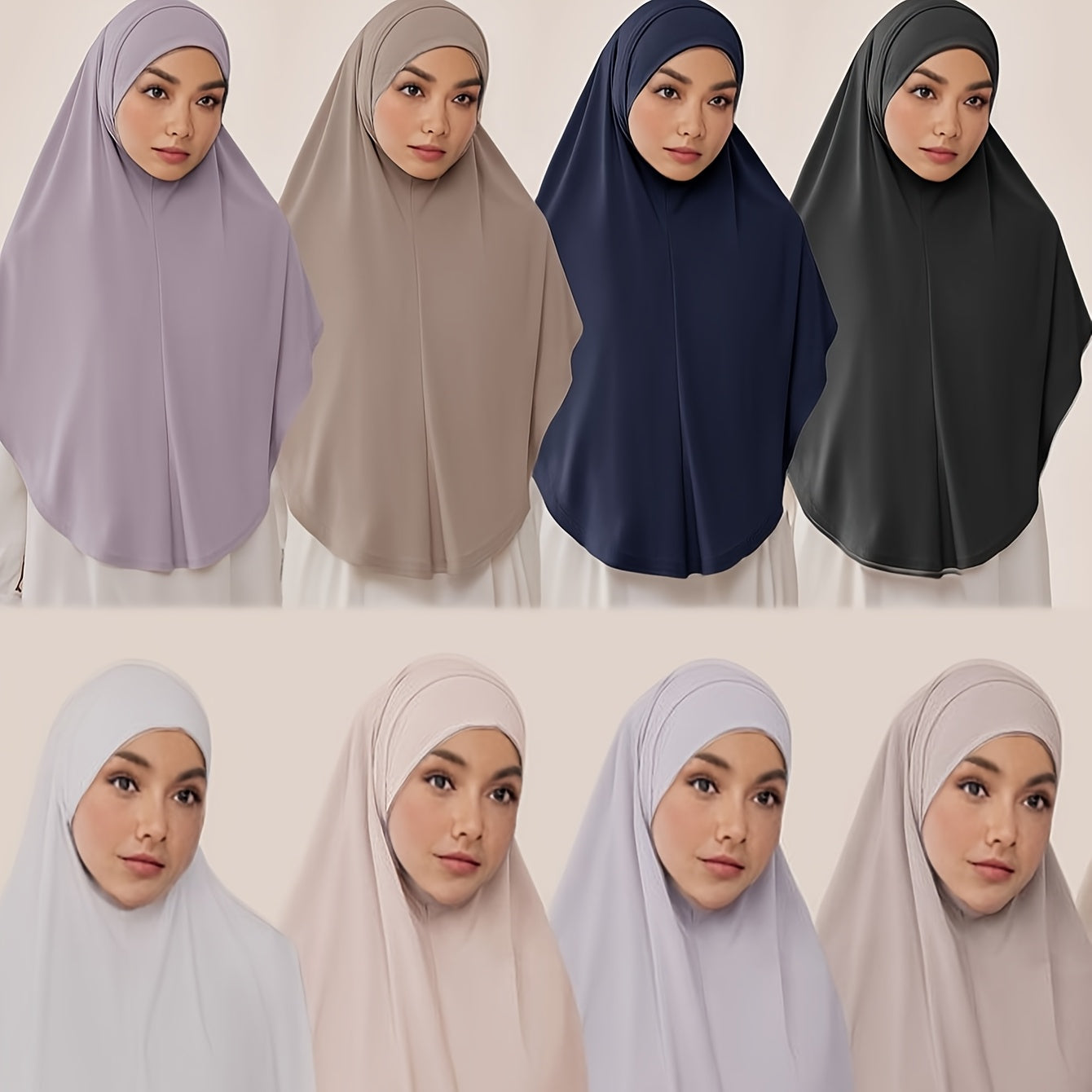 2pcs/set Breathable Polyester Women's Convenient Wearable Instant Muslim Hijab Khimar Abaya | Adjustable Drawstring, Turban Hat Style for Easy Prayer & Worship, Hand Wash or Dry Clean, Beige