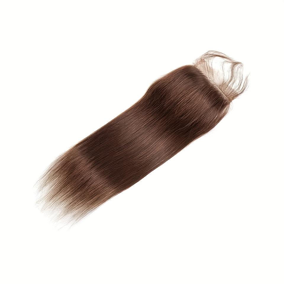 3 Bundles Straight Wave Virgin Human Hair Weave Extensions With 4x4 Lace Closure, 13×4 Lace Frontal, 100% Unprocessed Brazilian Hair, Dark Auburn Color, Soft & Tangle-Free, Versatile Hair Styling | Contemporary Style