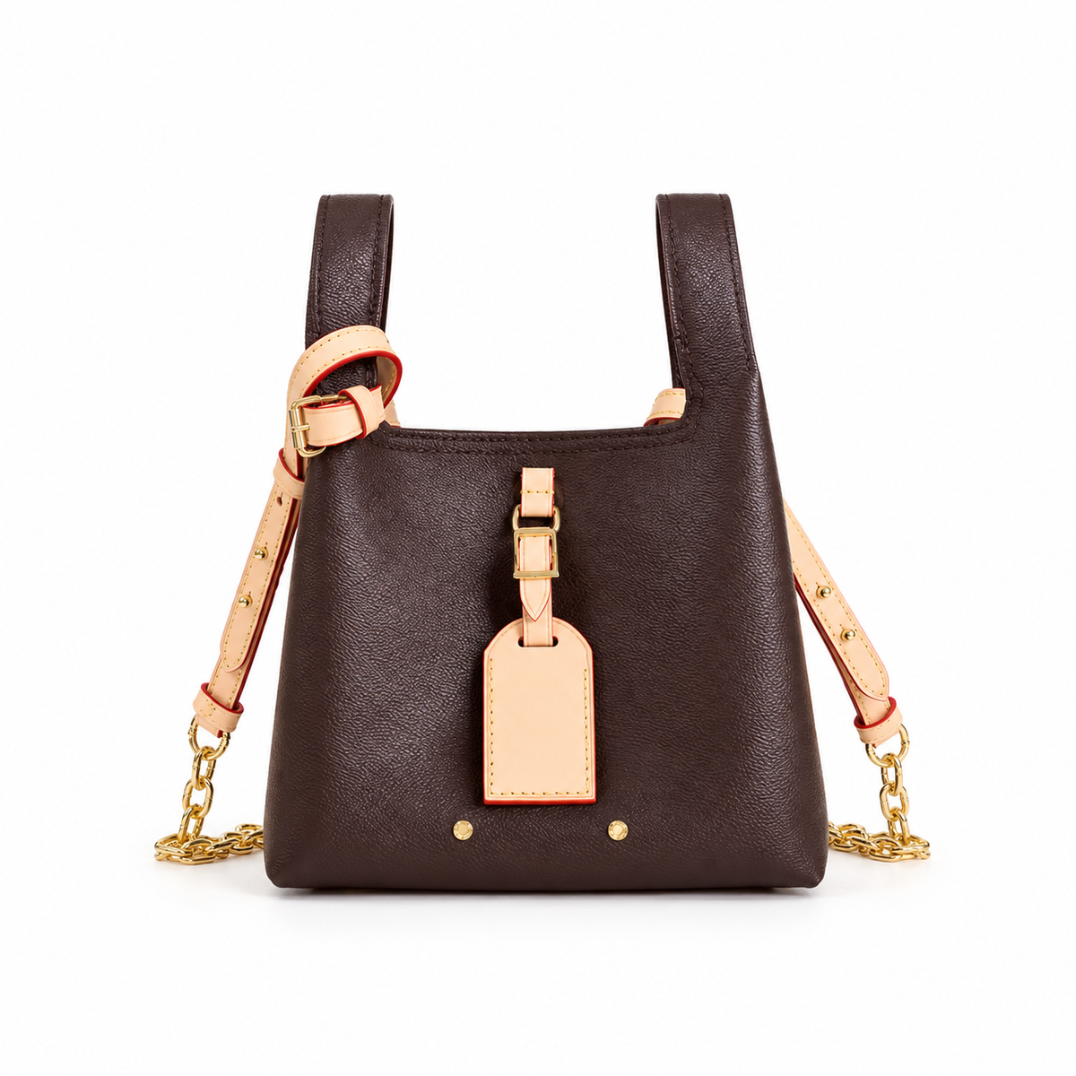 Brown Tote Crossbody Bag With Contrast Strap