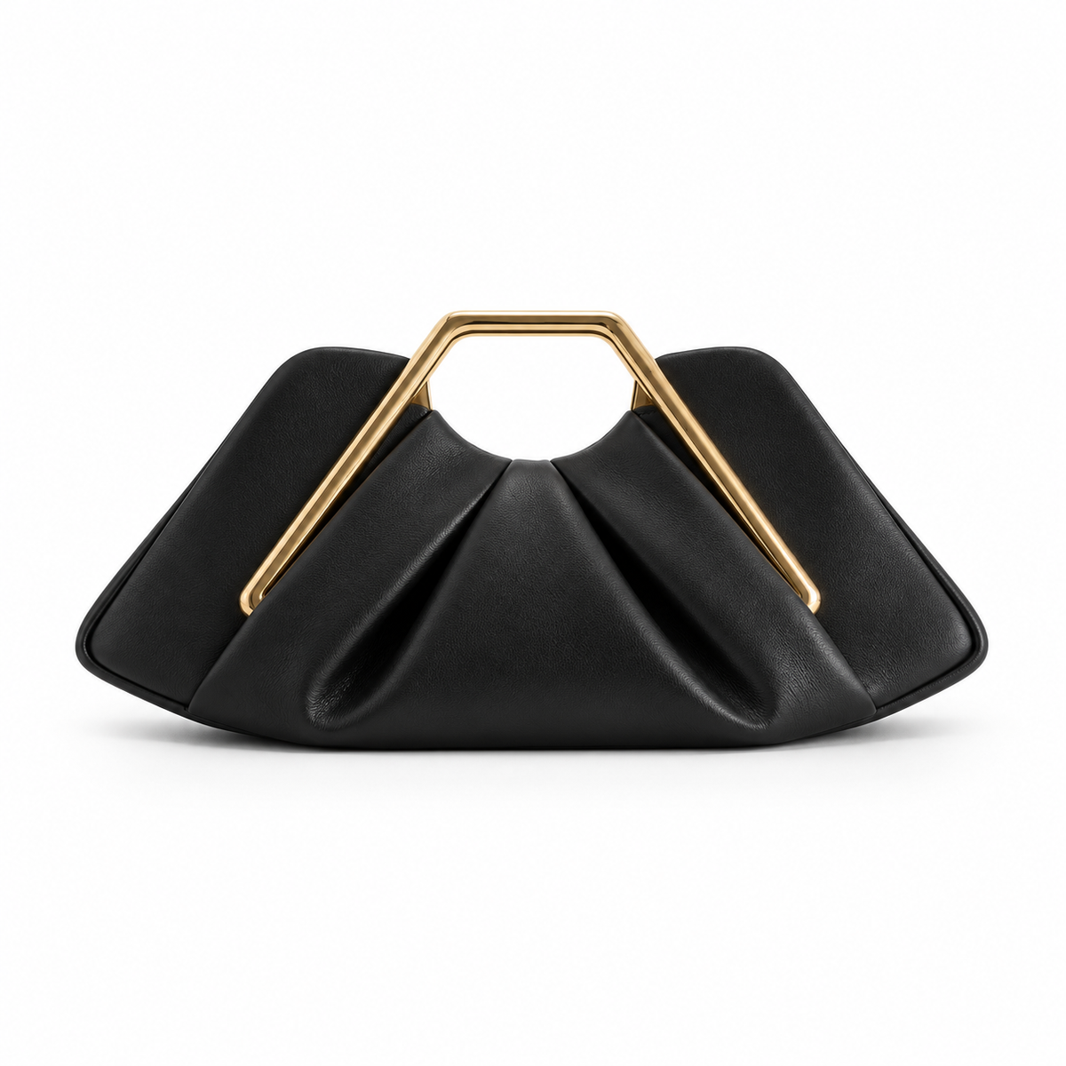 Black Leather Evening Clutch Geometric Handle
