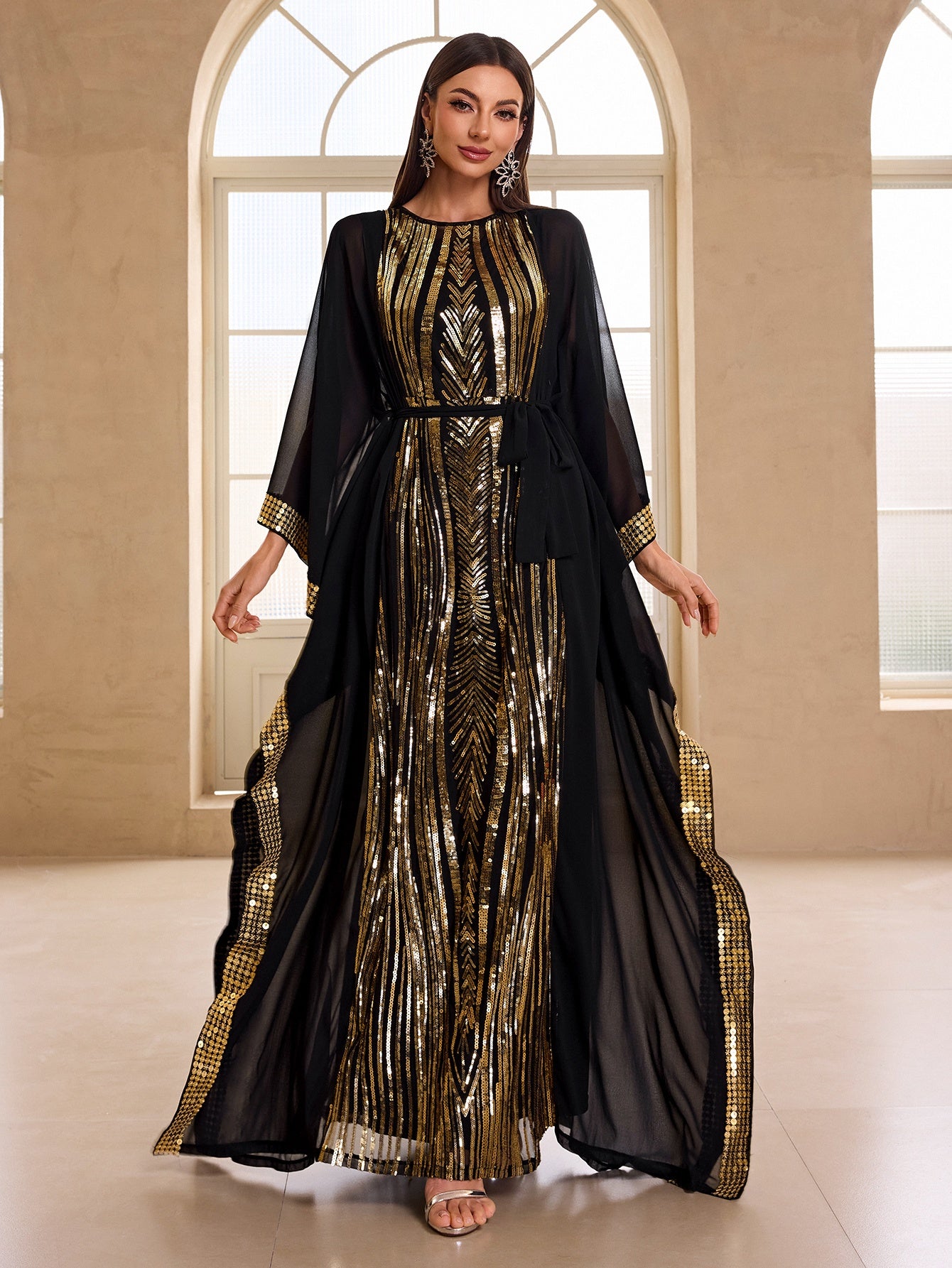 Two piece set of Dongfeng chiffon sequined Modern Abaya in Women's banquet evening gown