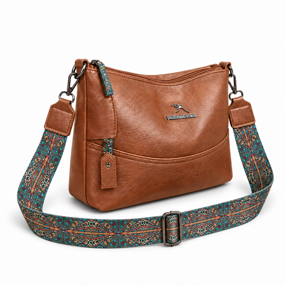 Brown Crossbody Bag With Paisley Strap