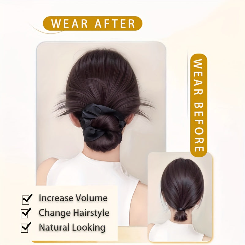 Synthetic Hair Bun Headband Claw Clip in Chignon Hairpieces for Women Fluffy Hair Flower Hair Elastic Band Hair Accessories Black Brown