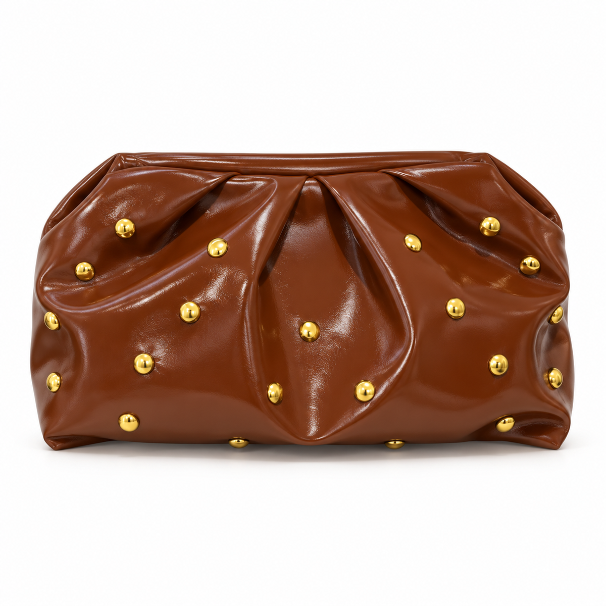 Brown Studded Leather Evening Clutch Bag