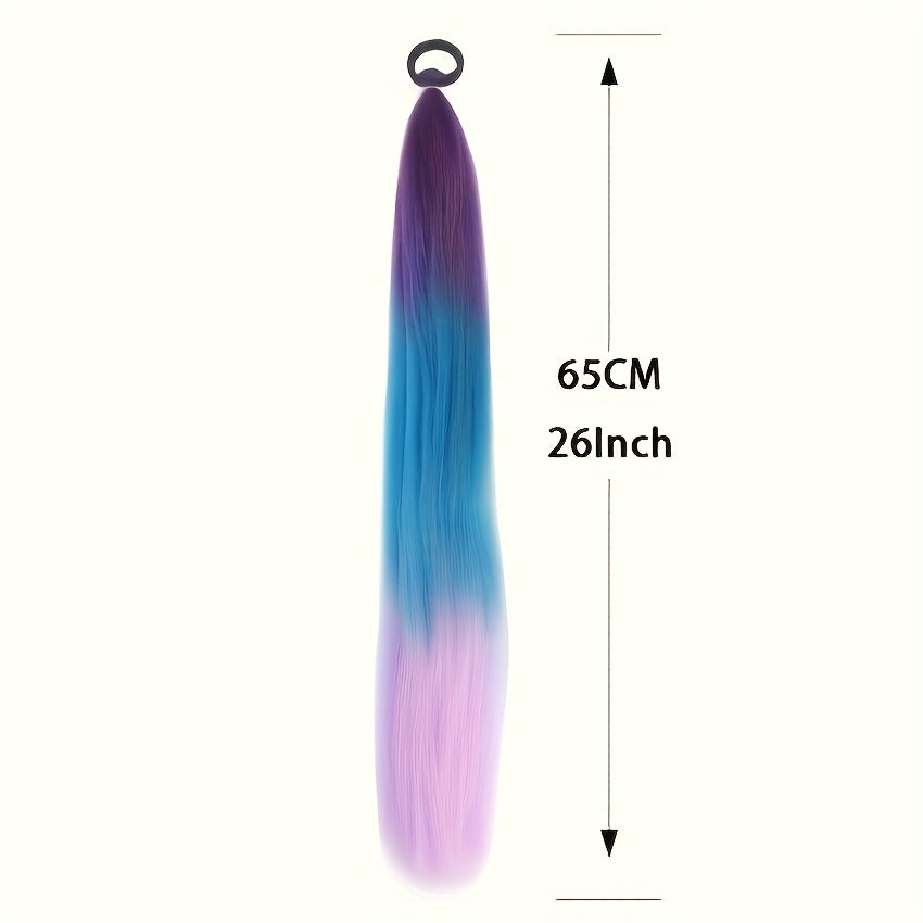 26 Inch Rainbow Synthetic Braided Hair Extensions - Luminous Twisted Hair with Vibrant Gradient Colors (Pink to Blue to Purple), Easy Clip-In for Women, Versatile Hairpiece for Parties & Casual Outfits, Party Hairpiece, Gradi