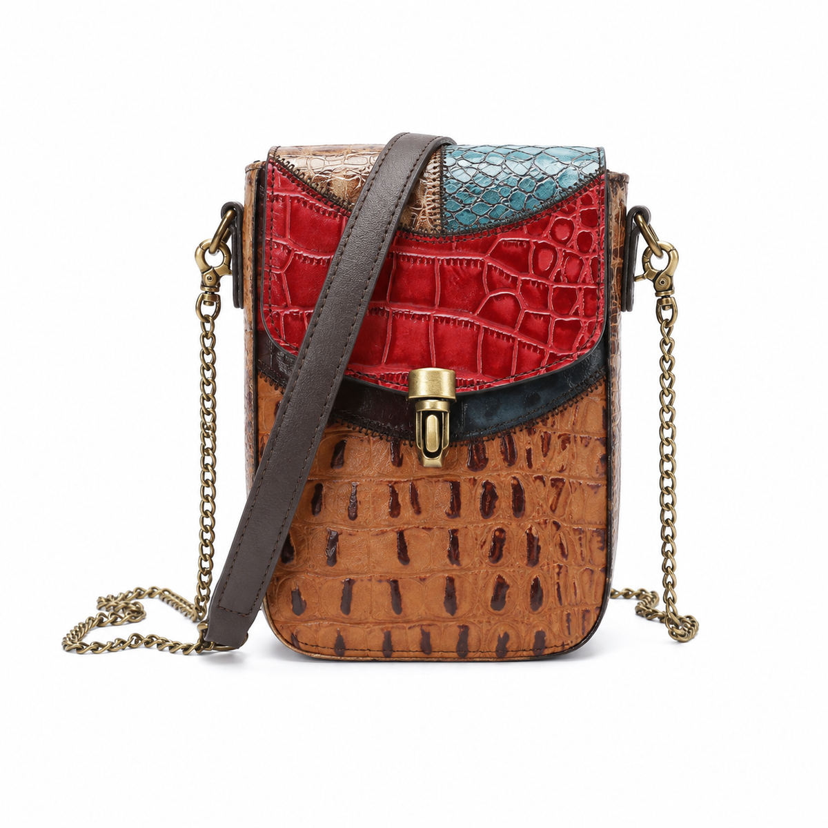 Multicolor Crocodile Texture Patchwork Crossbody Bag