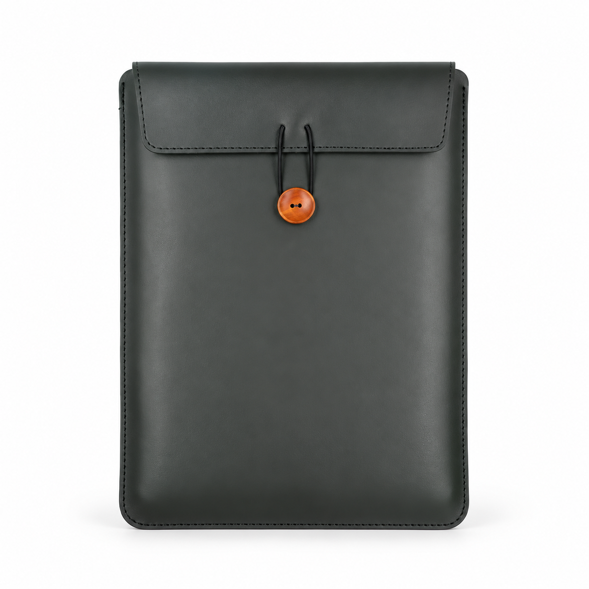 Dim Black Leather Button Laptop Bag