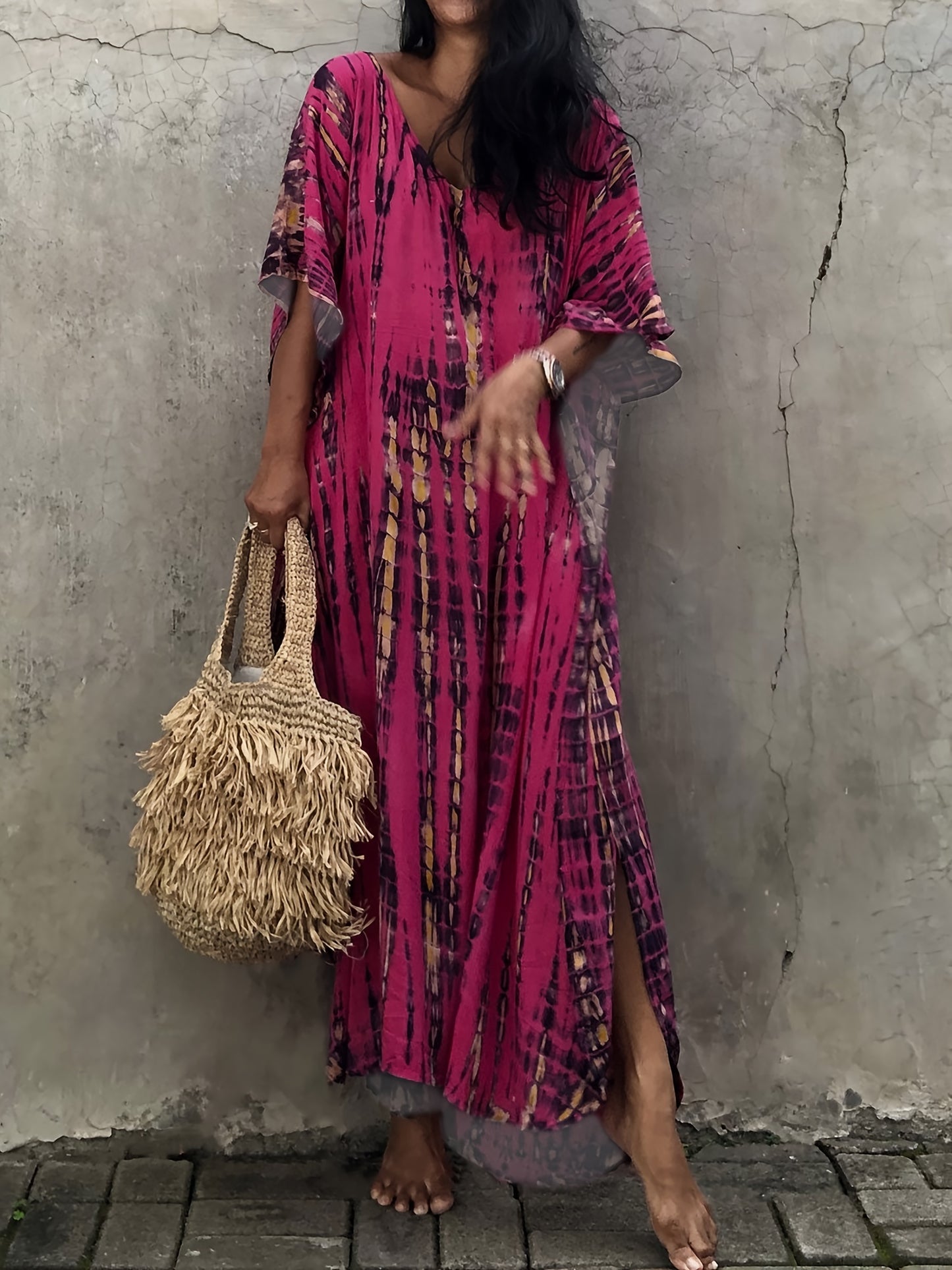 Plus Size Women's Beach Cover-Up Dress Kaftan, Large Summer Casual Beachwear