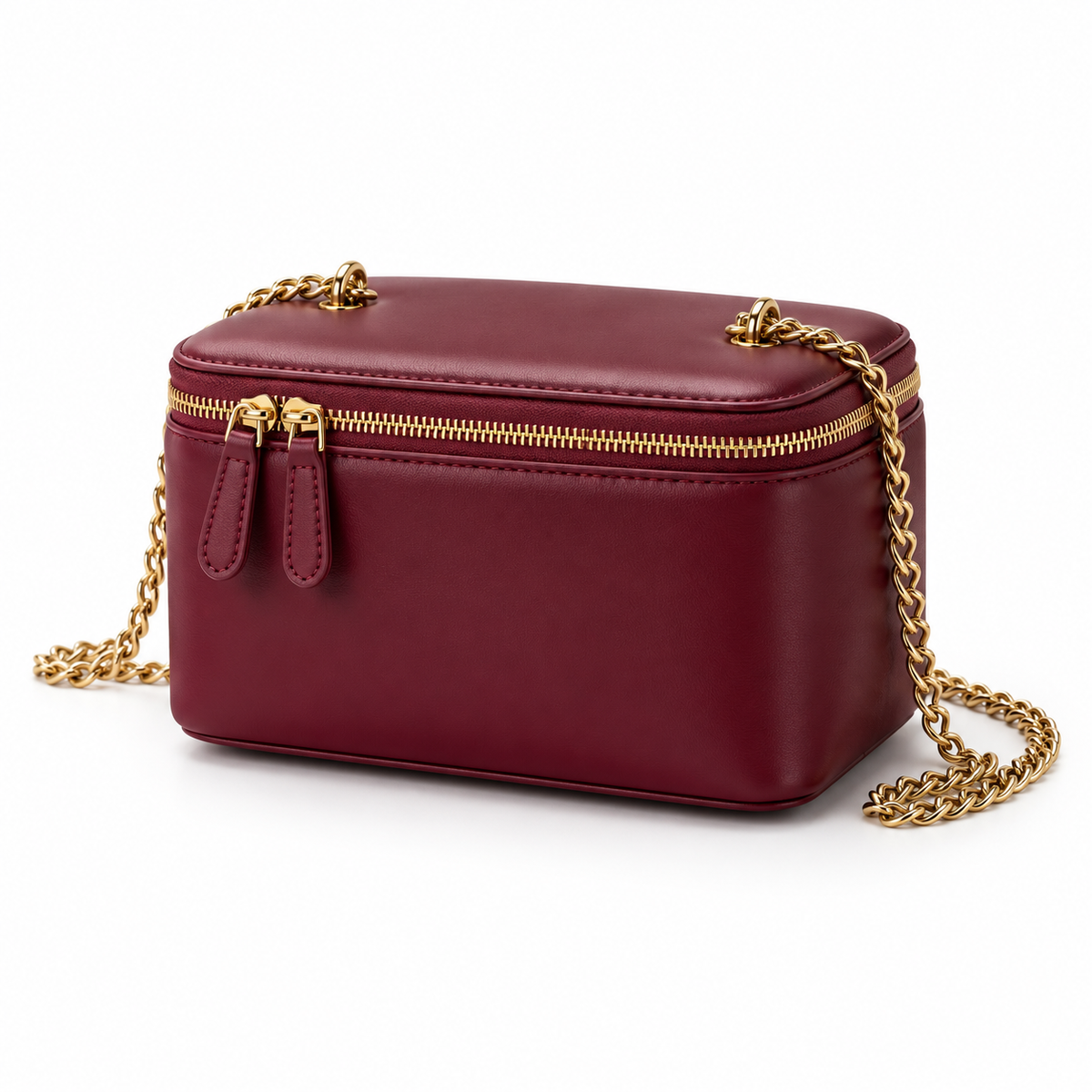 Burgundy Vegan Leather Chain Crossbody Bag