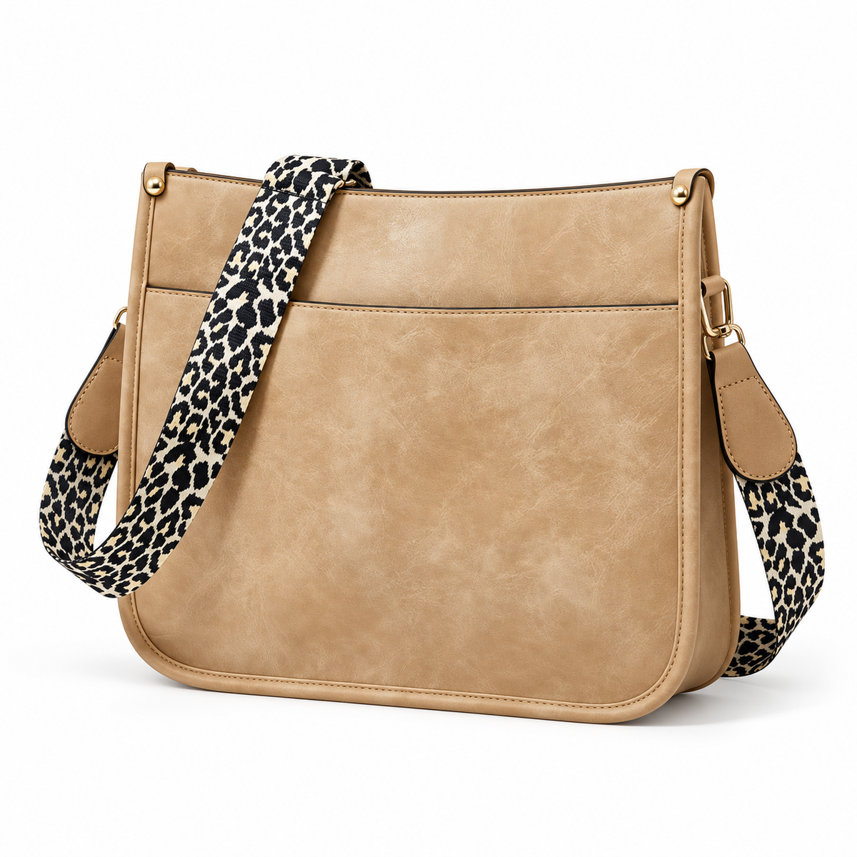 Tan Crossbody Bag With Leopard Strap