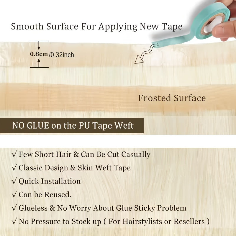 Invisible Long Tape PU Skin Weft Human Hair Bundles No Glue Real Natural Hair Seamless 16inch Weft Hairpieces for Salon Supply