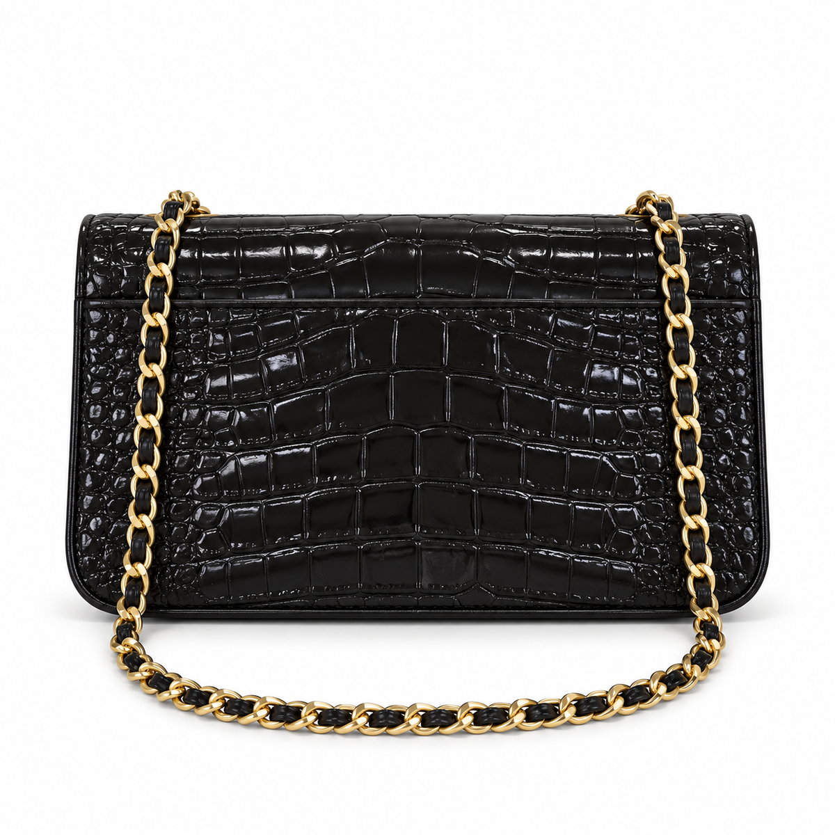 Black Crocodile Embossed Chain Crossbody Bag
