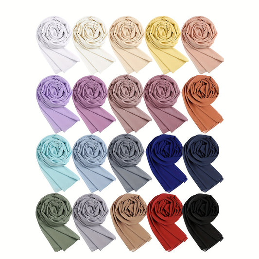 20pcs Muslim Women's Soft Chiffon Bamboo Woven Hijab - Lightweight, 20 Colors (White, Beige, Yellow, Pink, Purple, Blue, Green, Black, Red) - Bohemian Style for Casual Weekend Wear, Versatile Fashion Accessory