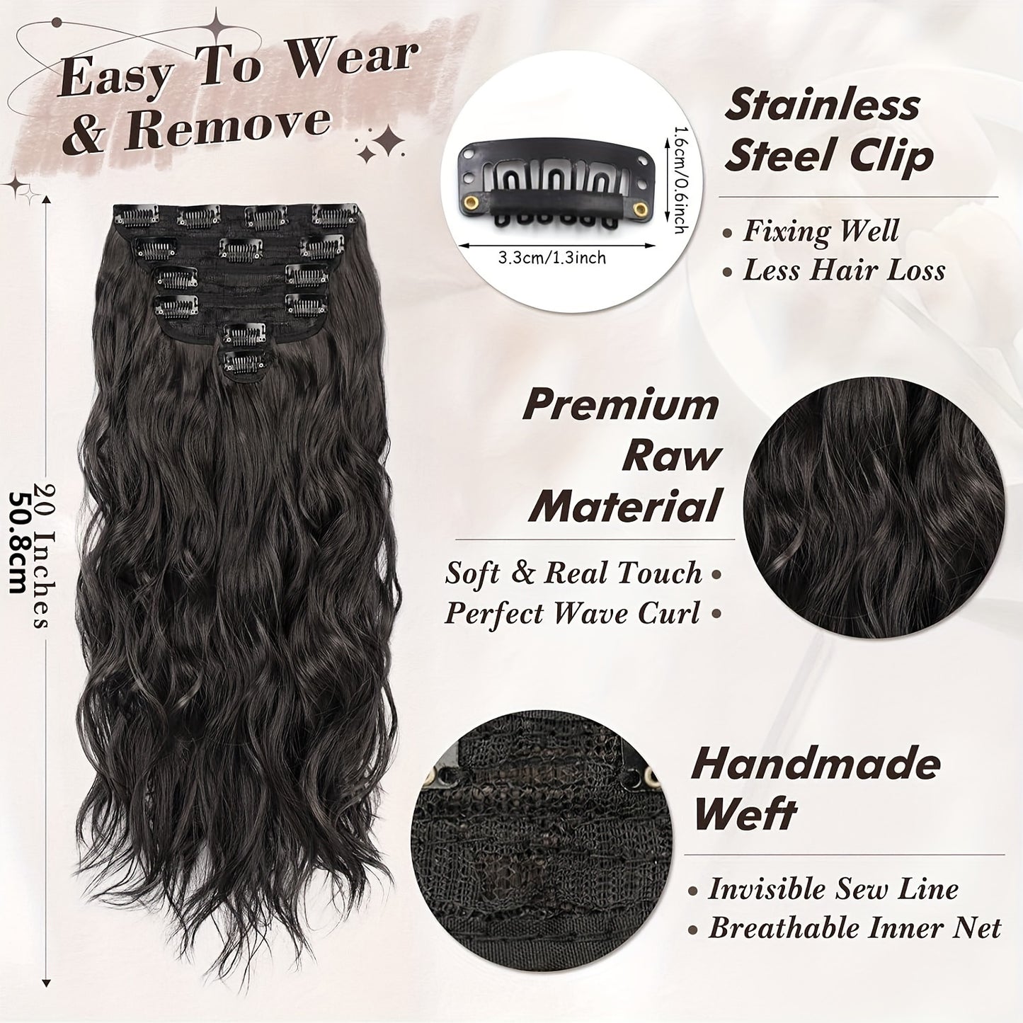 20 Inch Wavy Clip In Hair Extensions For Women