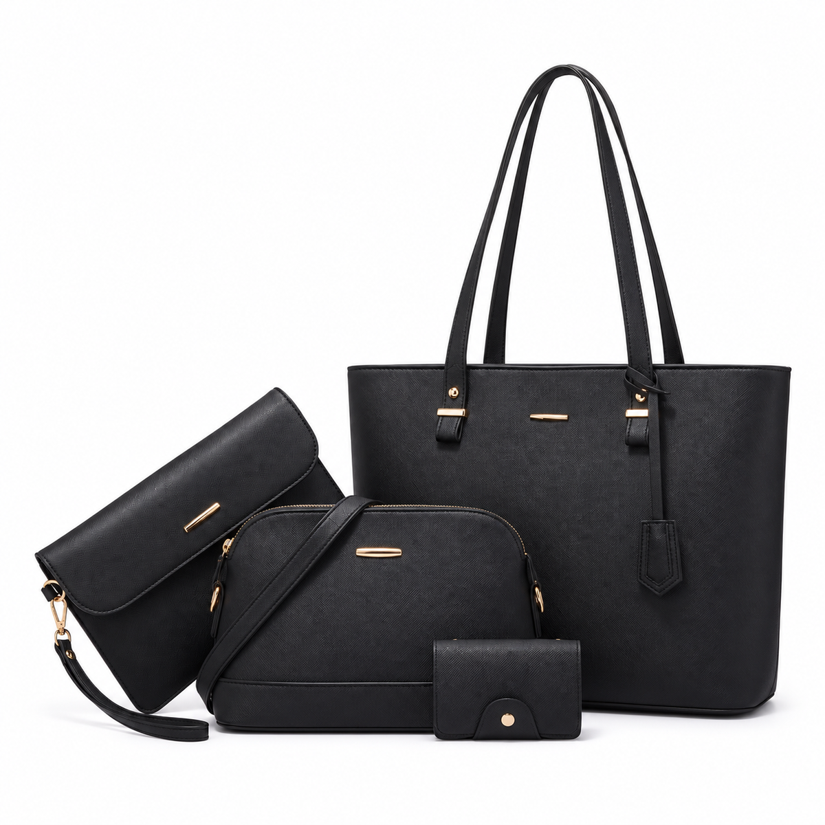 Elegant Black Four Piece Handbag Set