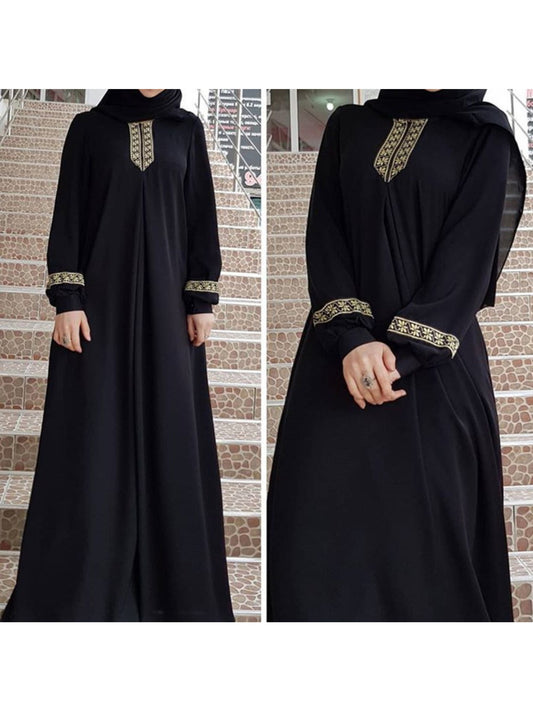 Plus Size, Women's Islamic Palestinian Abaya - Long Abaya Gown with Zipper Closure, Elegant Black Islamicrobe for Everyday & Special Occasions, Machine Washable Muslim Formal Attire, Modest Fashion