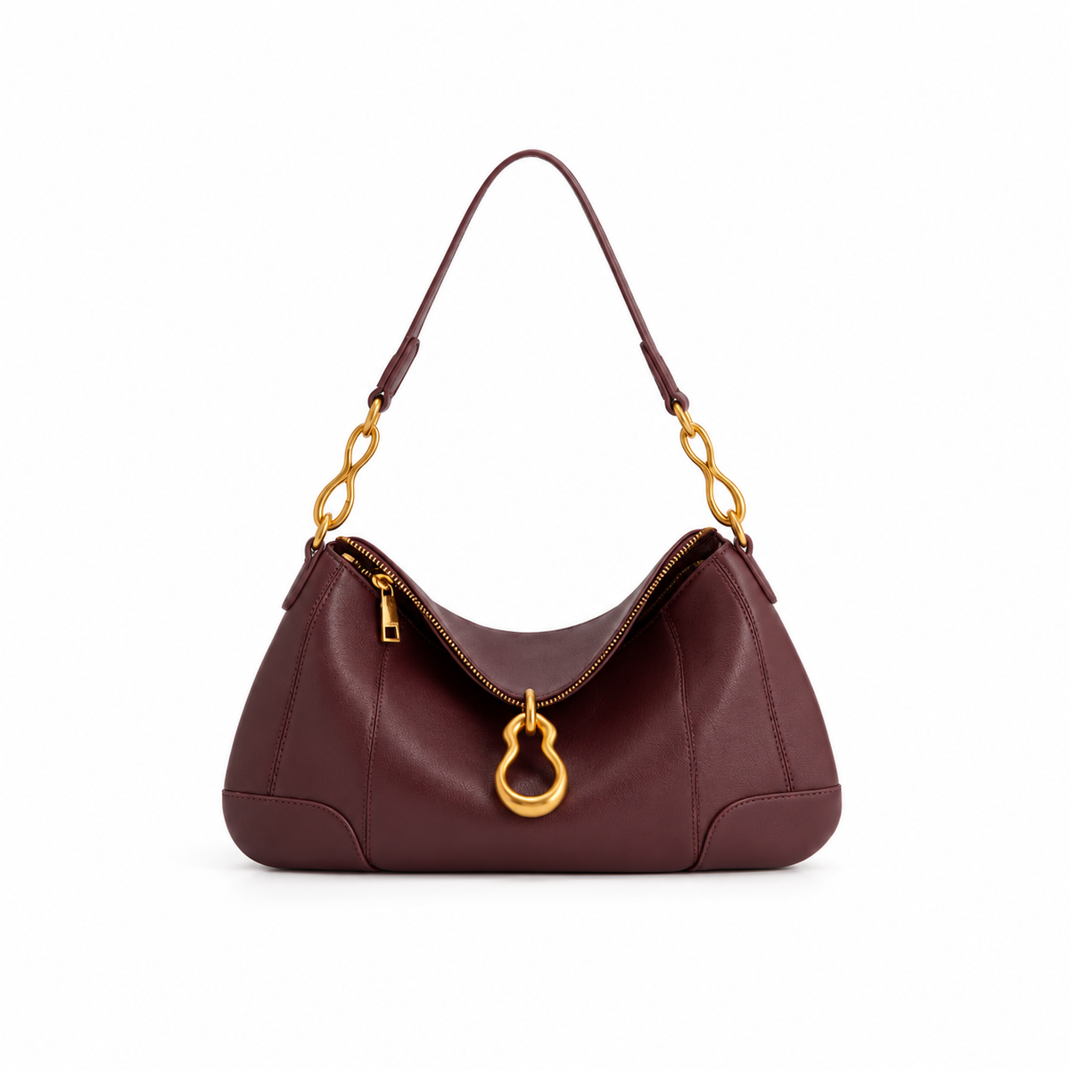 Burgundy Gold Chain Hobo Shoulder Bag