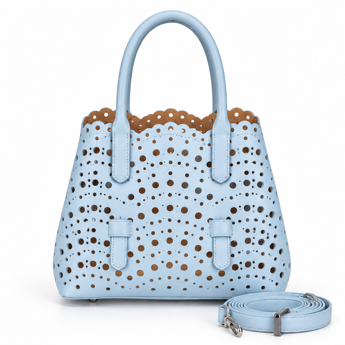 Denim Blue Laser-Cut Tote Handbag