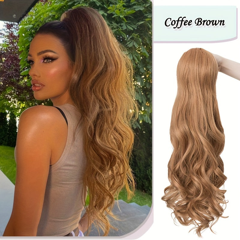 Long Curly Wavy Hair Piece Synthetic Pony Tail Extensions For Women Highlight Balayage