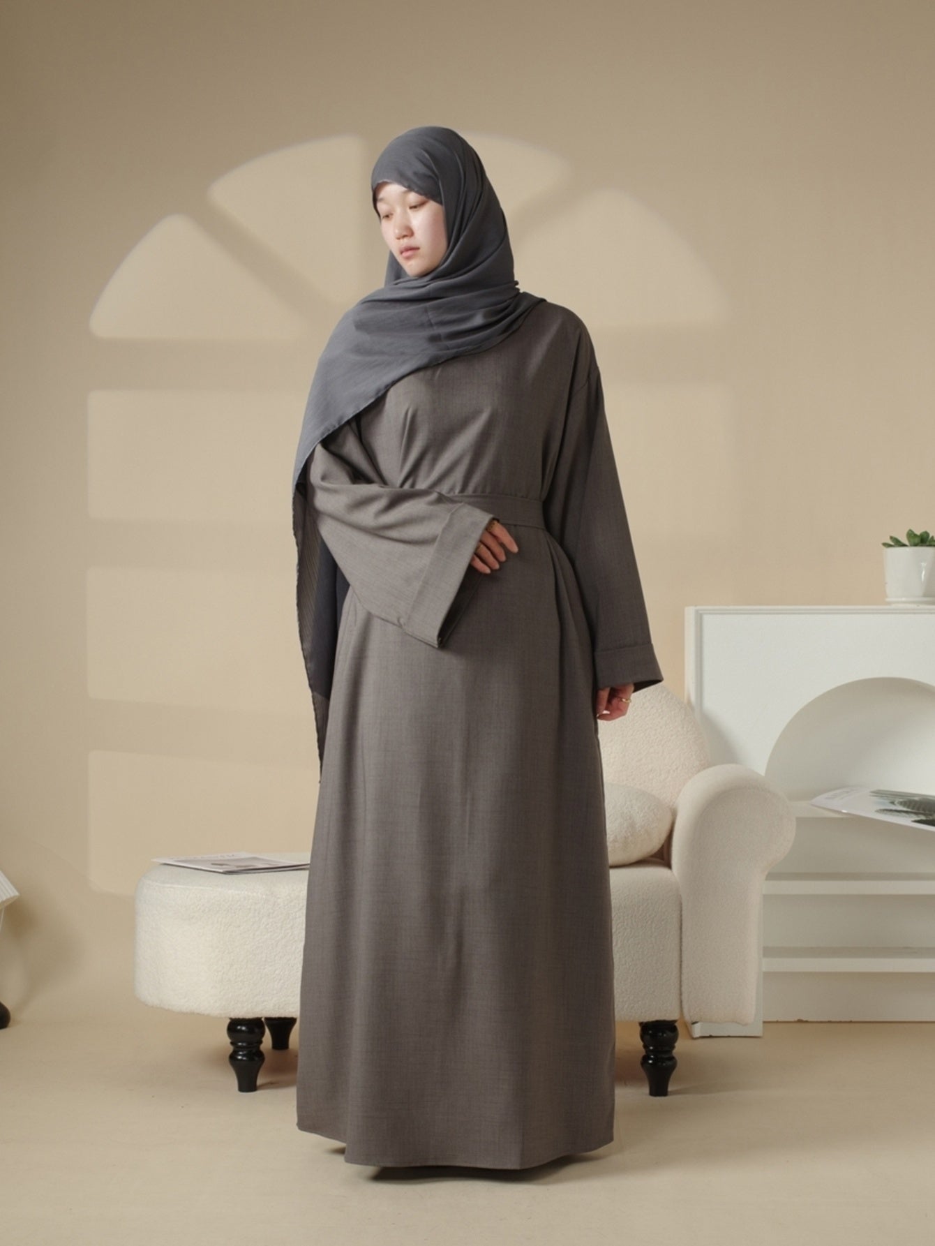 Plain Abaya with Pockets 2pcs Set Elegant Middle East Arab Islamic Muslim Style Shawl Robe Smock Ramadan Prayer Dress Long Skirt Jilbaab Abaya Women's Women Solid Color