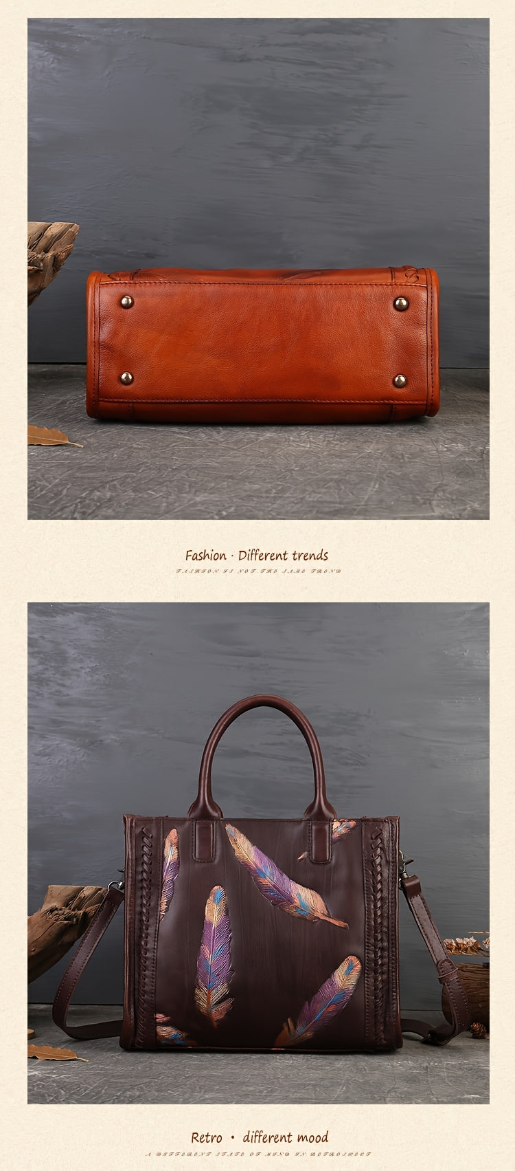 Vintage-Style Leather Tote Bag With Sling Strap, Large Capacity Handbag For Women