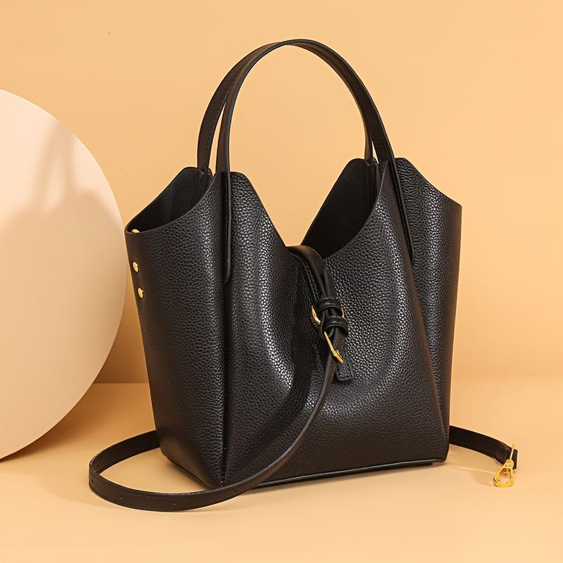 Leather Tote Bag for Women, Large Capacity, Classic Versatile Handbag with Zipper Closure, Edge Paint Detail, Perfect for Office Commute - Mixed Color