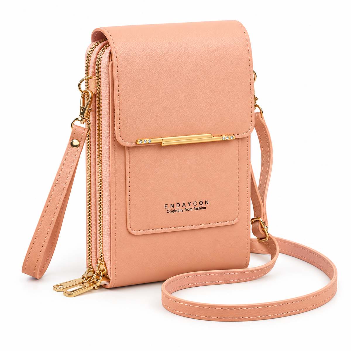 Peach Pink Textured Crossbody Phone Bag