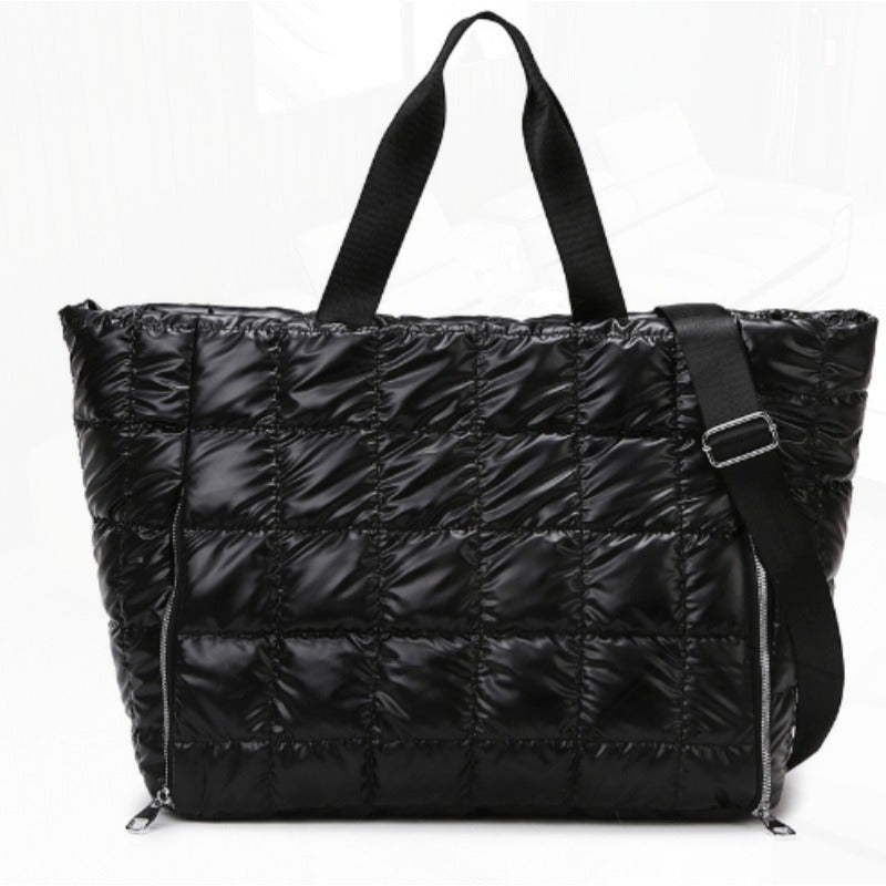 Quilted Leather Tote Bag - Premium Top Grain Genuine Leather with Zipper Closure, Travel Work Bag for Women