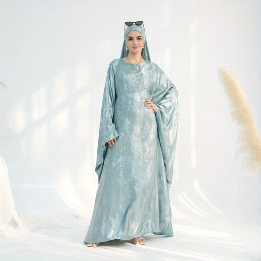 Elegant Turkish Abaya Dress - Spliced Dubai Style, Long Sleeve, Floor-Length, Polyester, Green, Blue, Black, White, Beige, Brown, with Golden Accents, Perfect for Formal Events, Formal Attire