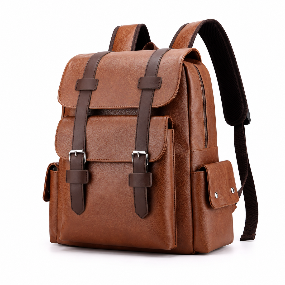 Vintage Brown Backpack With Buckle Details
