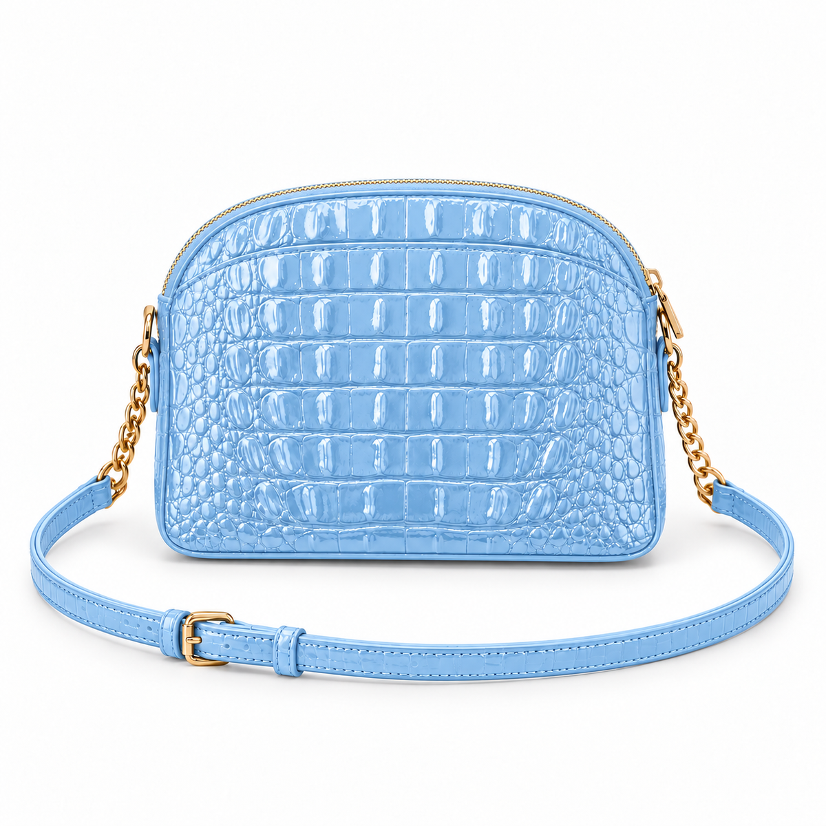 Sky Blue Crocodile Embossed Crossbody Bag