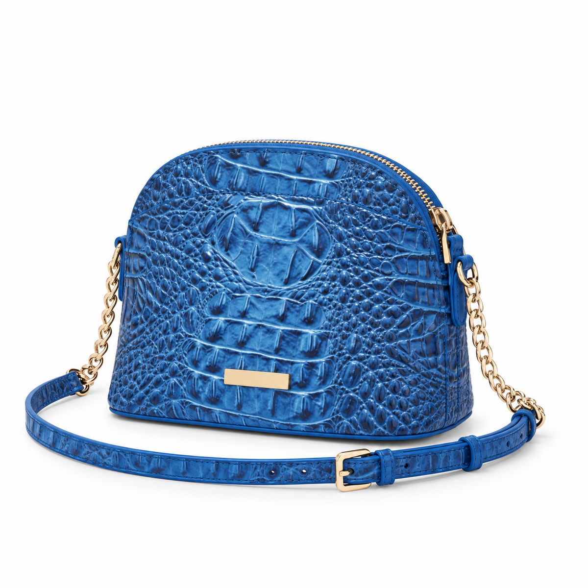 Blue Crocodile Embossed Dome Crossbody Bag