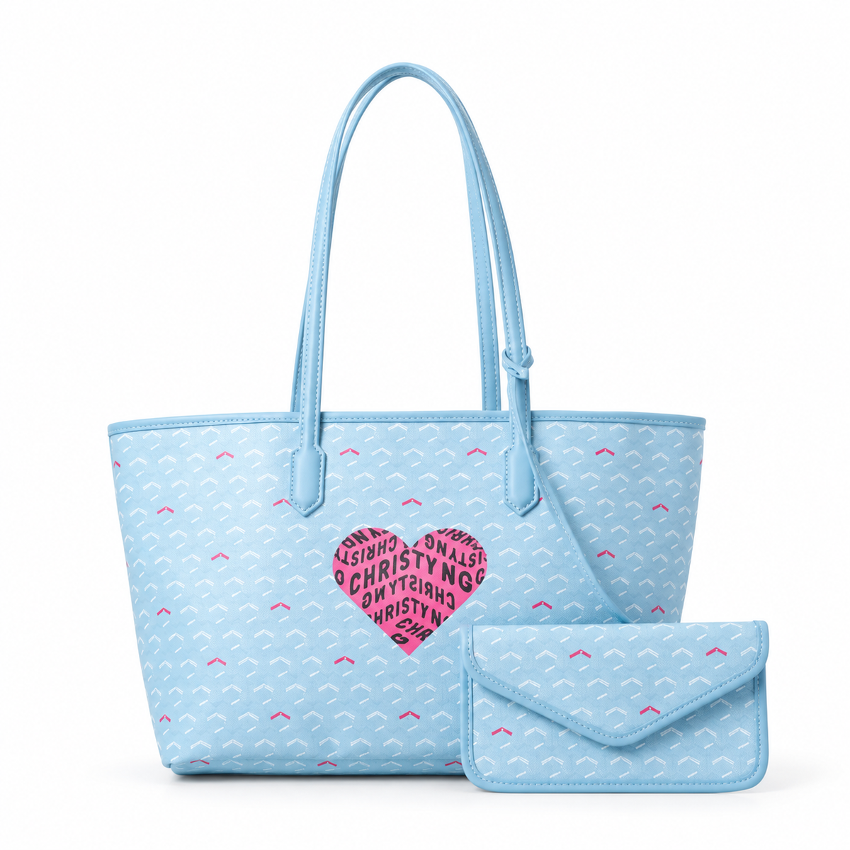 Sky Blue Heart Pattern Tote Set