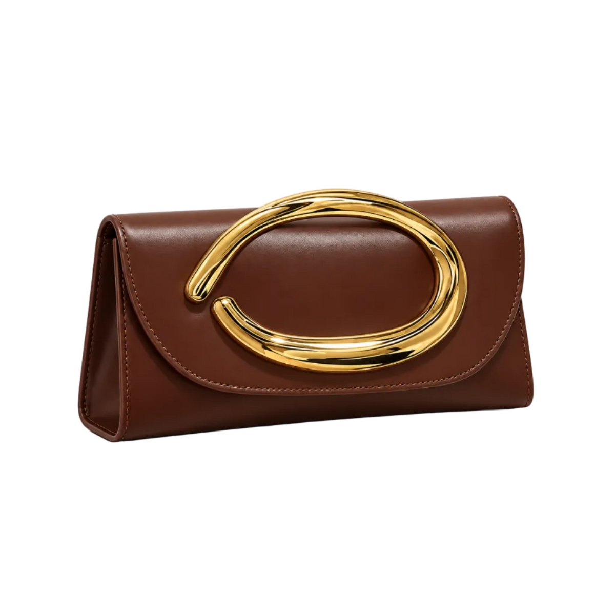Chocolate Brown Clutch With Golden Loop