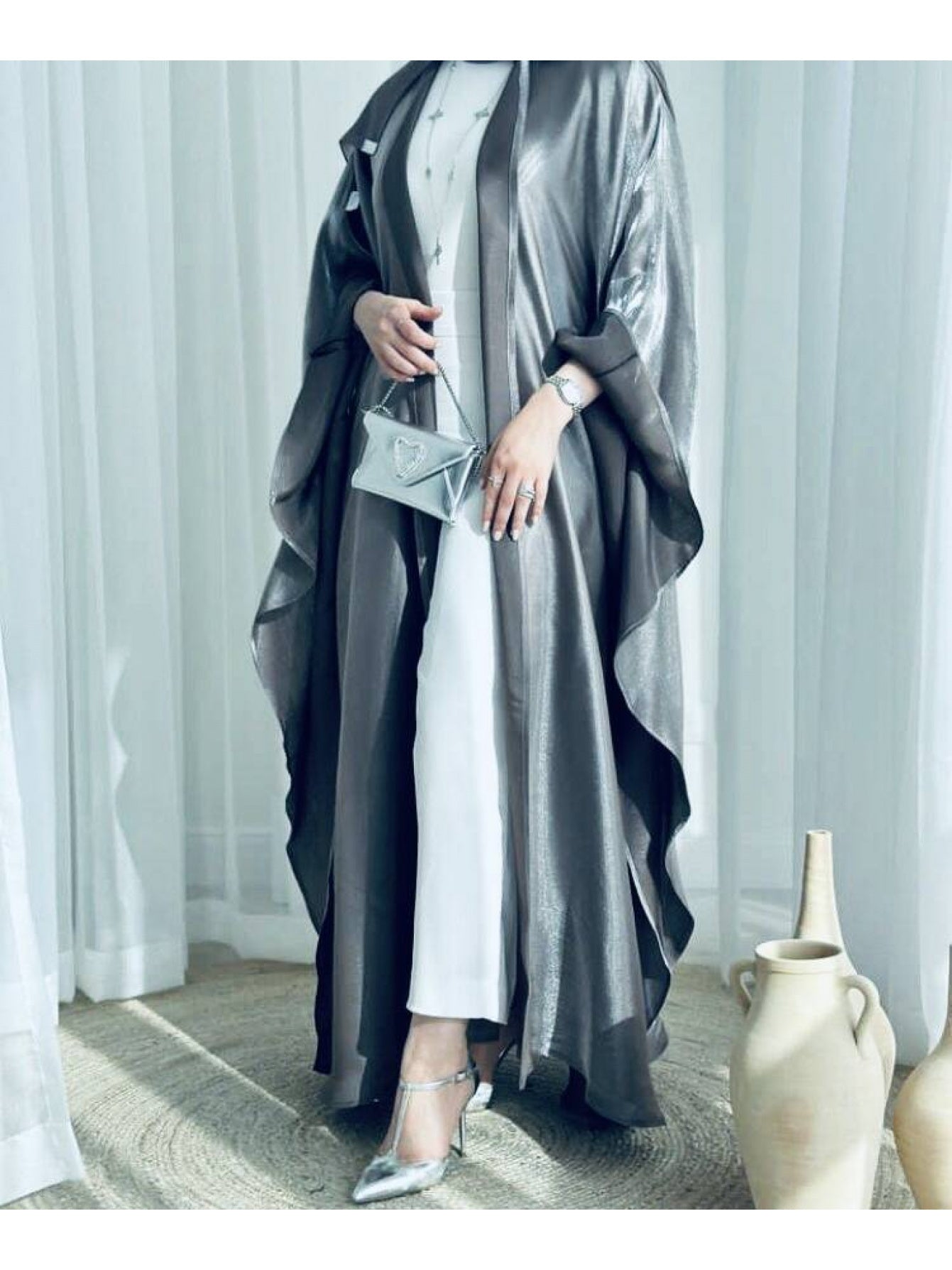 Dubai Middle Eastern Turkish Abaya Open Front Long Dress Two-Piece Set Without Scarf
